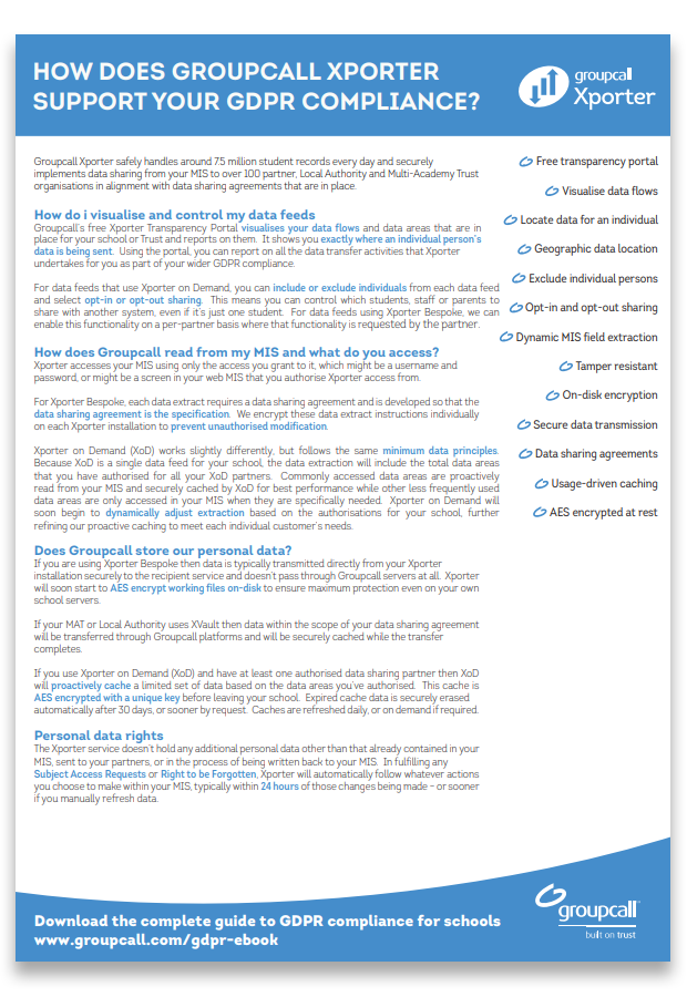 Groupcall Xporter product compliance Download